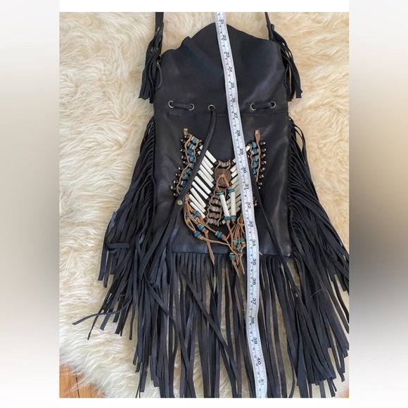 Black Spell & the Gypsy Dreamweaver Black | Black Leather Fringe Boho Crossbody - Picture 9 of 15